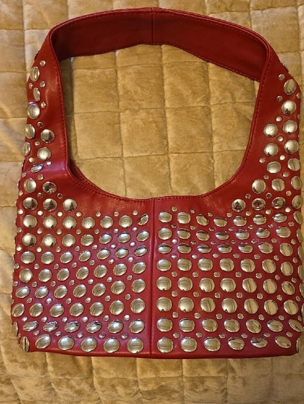 Studded Red Shoulder Bag - Women's Fashion Handbag - Picture 2 of 3